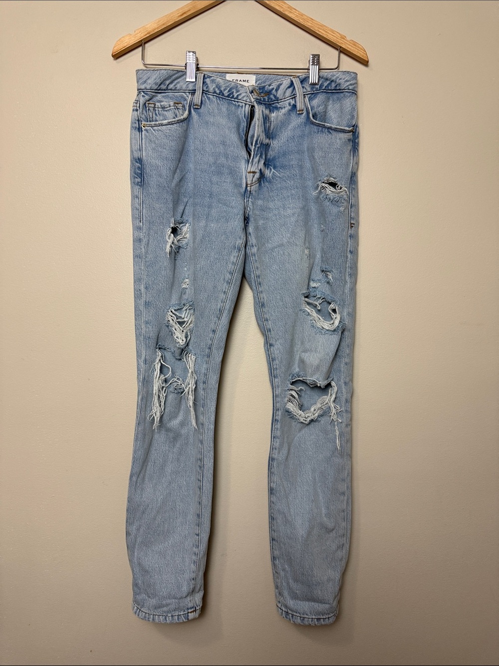 Frame Denim Le Garcon Light Wash Ripped Skinny Jeans size 25